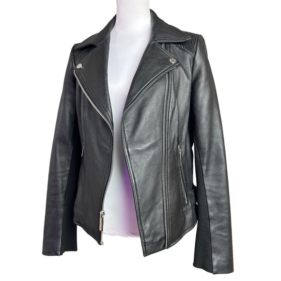 Michael Kors Leather Moto Jacket Black Zip Biker Goth - Picture 2 of 14